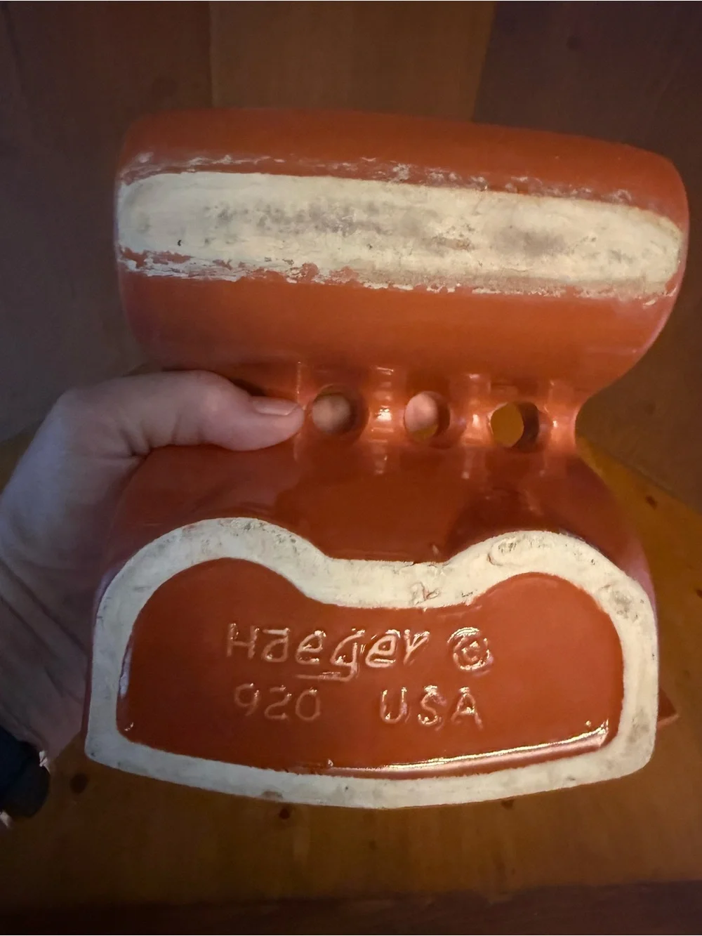 vintage Royal Haeger ceramic bathroom accessories in a terra-cotta peach glaze